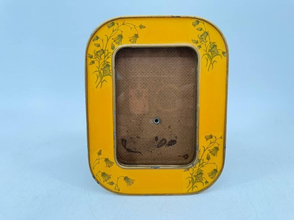 Vintage Yellow Floral Metal Tabletop Picture Frame Gold Tone Wood Easel 1.40 lb